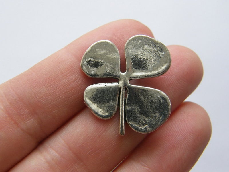 4 Four leaf clover charms antique silver tone L135