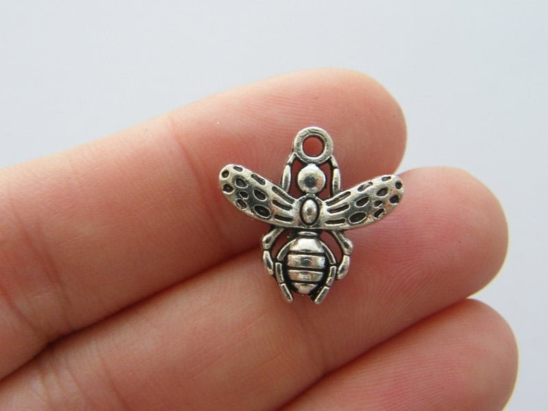 12 Bee charms antique silver tone A410