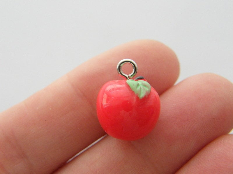4 Red apple charms resin FD291