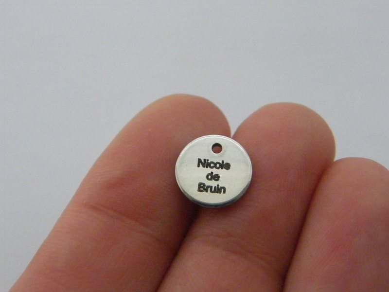 1 Custom made double sided laser engraved tag charm - you choose the words 10mm  stainless steel TAG26DS