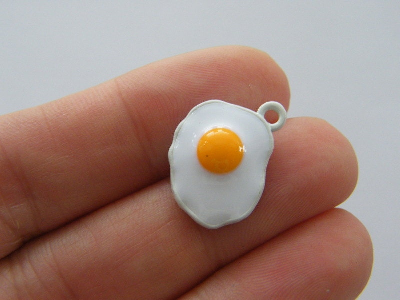 4 Fried egg charms white and yellow tone FD293
