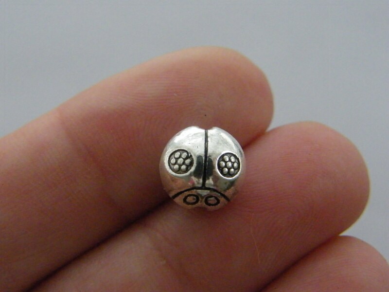 10 Ladybug spacer beads antique silver tone A812