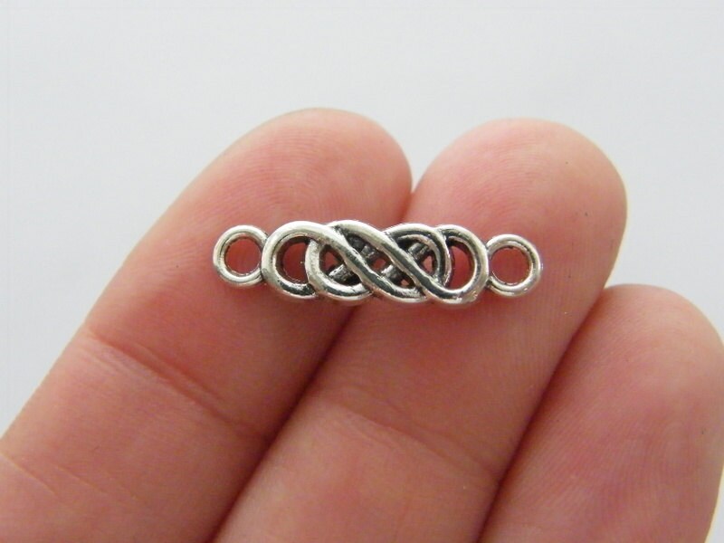 14 Double infinity connector charms antique silver tone I98
