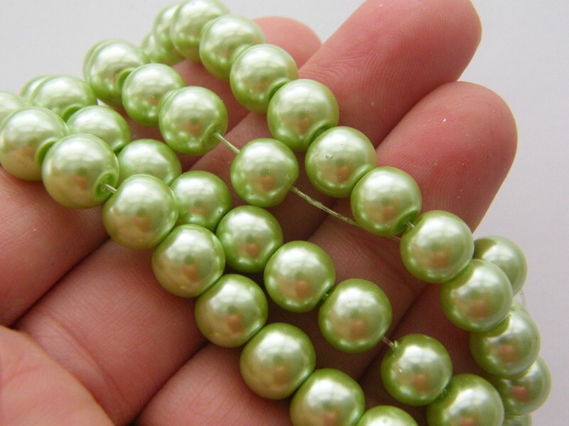 100 Light green imitation pearl  glass 8mm beads B105 - SALE 50% OFF