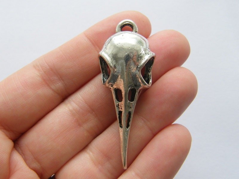 1 Bird skull charm antique silver tone B171