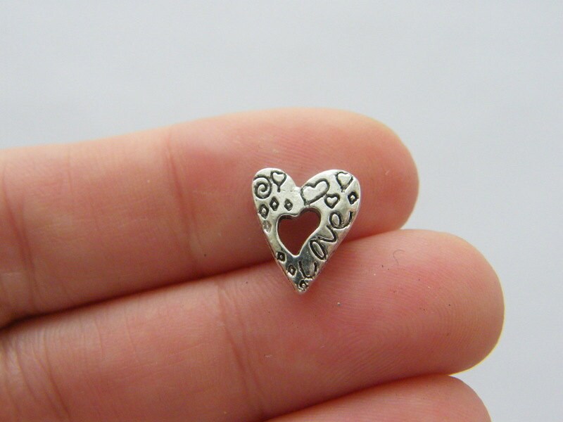 14 Heart spacer beads antique silver tone H165