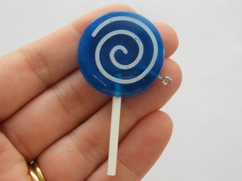 4 Lollipop blue pendants resin FD301 - SALE 50% OFF