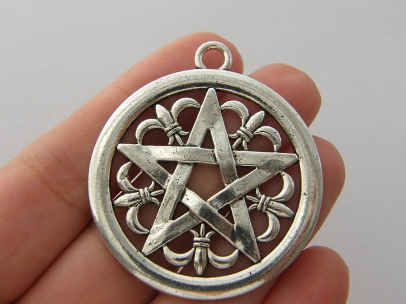 BULK 5 Pentagram charms antique silver tone HC16 
