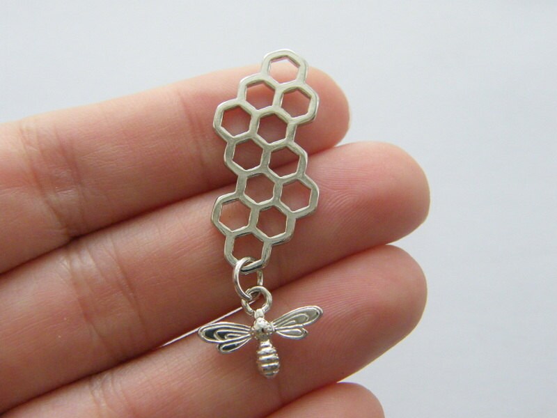 BULK 20 Bee and honeycomb charms silver tone A378