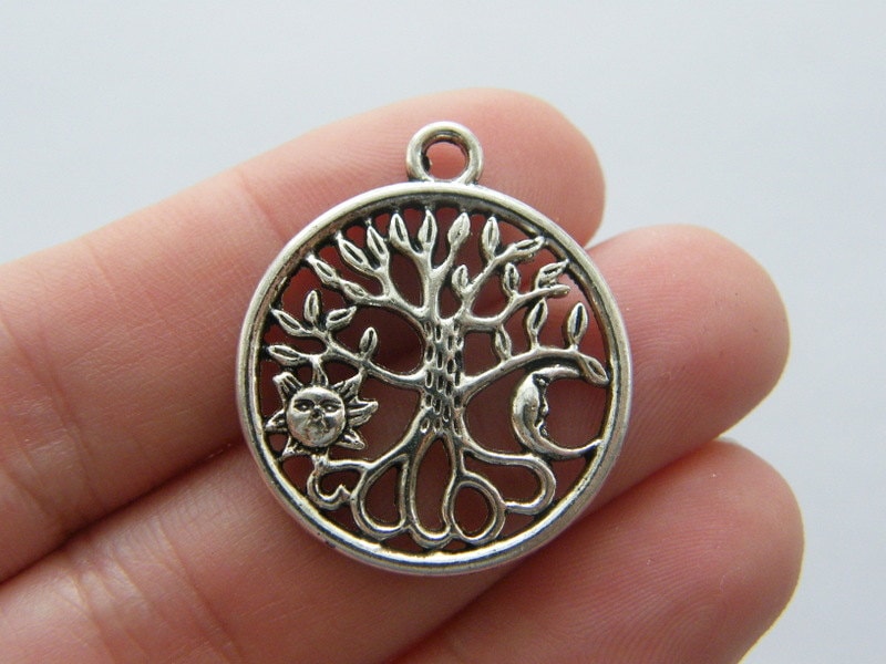 8 Tree charms antique silver tone T73