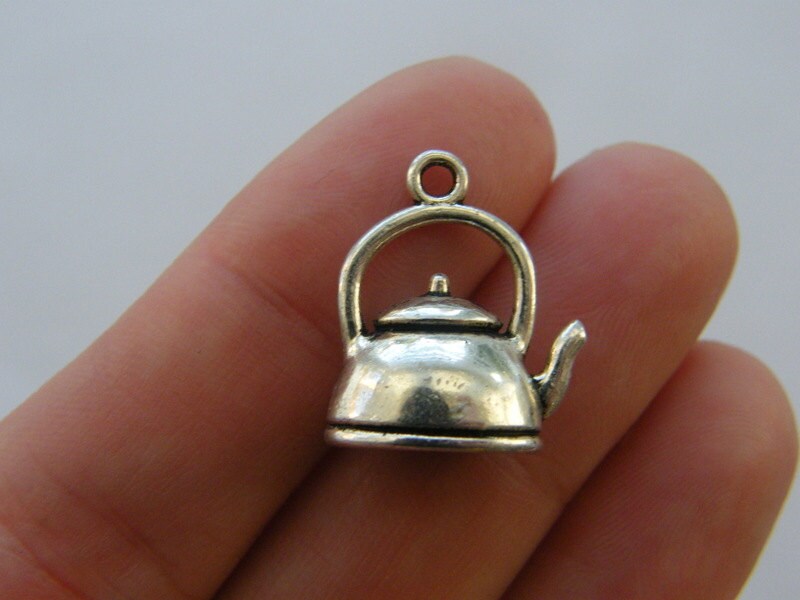 6 Kettle charms antique silver tone FD253