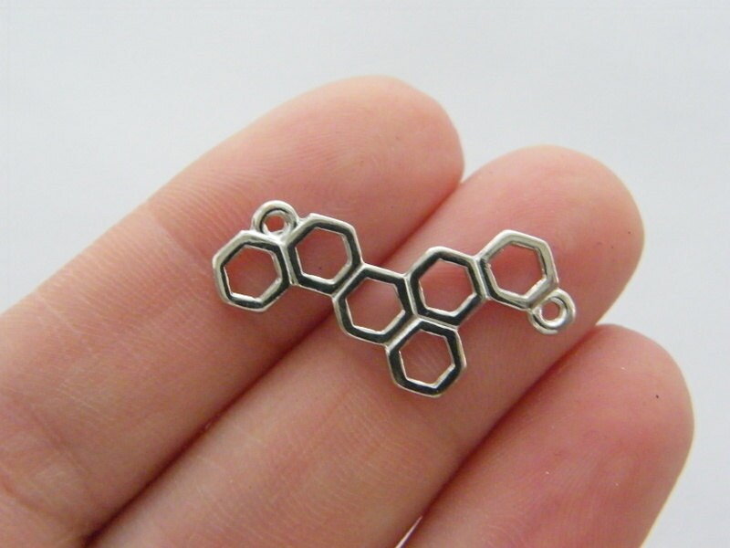 12 Honeycomb bee hive connector charms silver tone A483