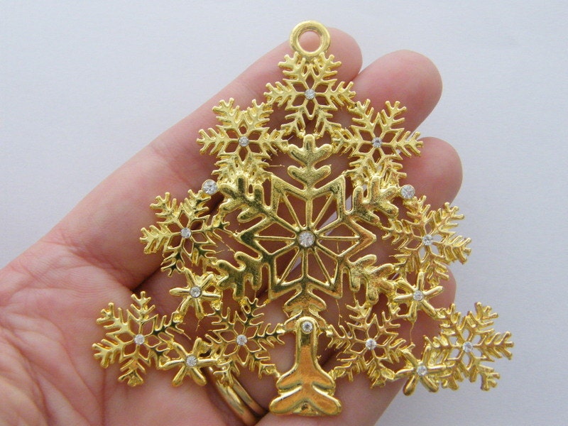 1 Christmas tree pendant gold plated snowflake design