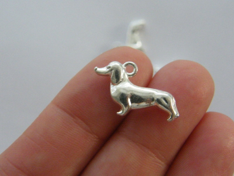 8 Sausage dog Dachshund charms silver plated A883