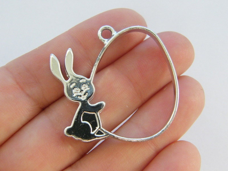 6 Easter bunny charms silver tone P71
