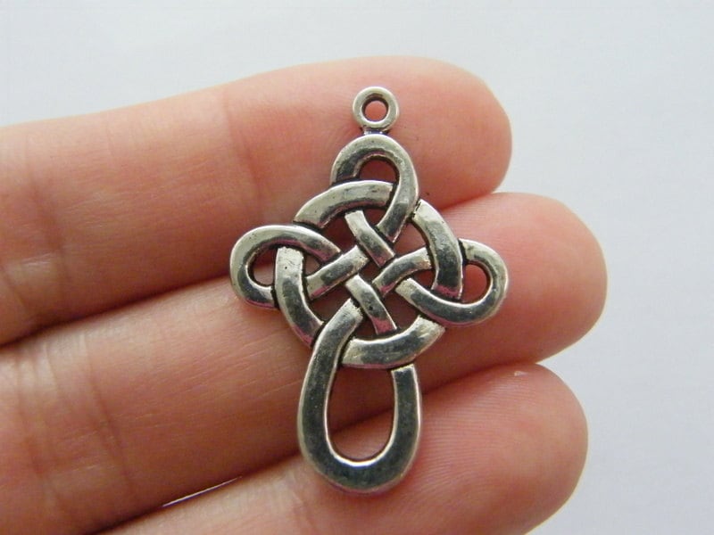 4 Celtic knot cross charms antique silver tone C47