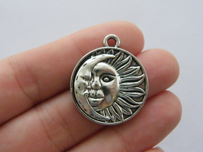 4 Sun moon charms antique silver tone S113