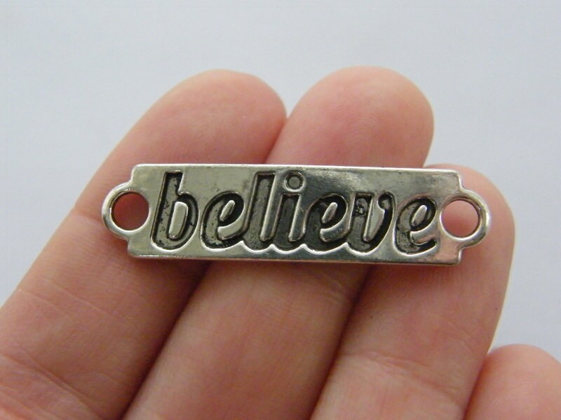 4 Believe connector charms antique silver tone M179