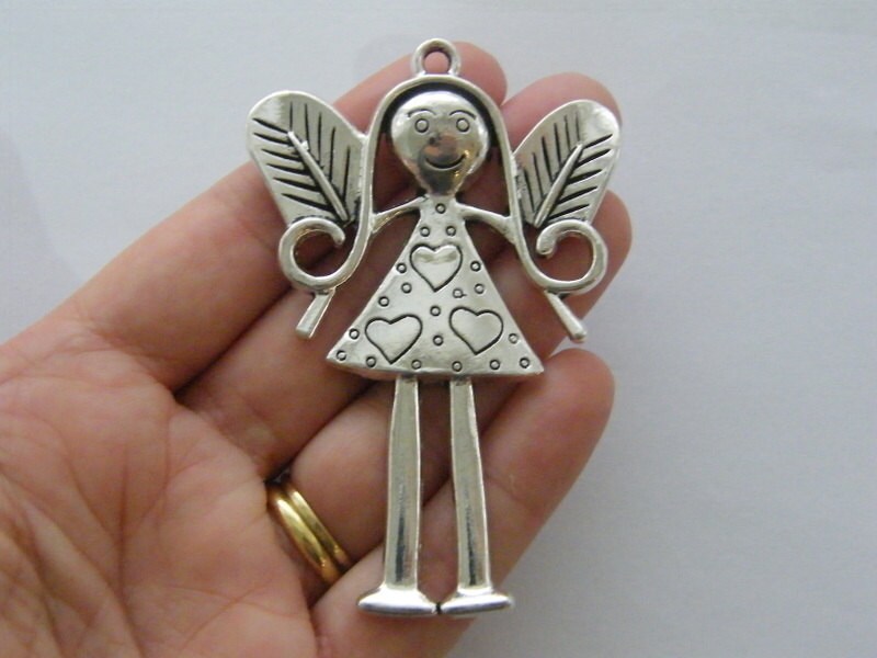 1 Fairy girl pendant antique silver tone FB57