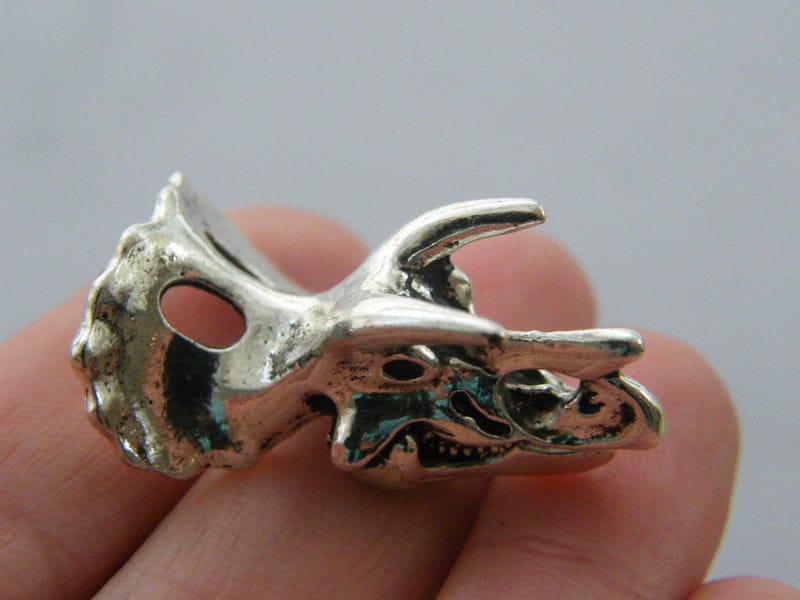BULK 5 Dinosaur Triceratops skull charms antique silver tone A492
