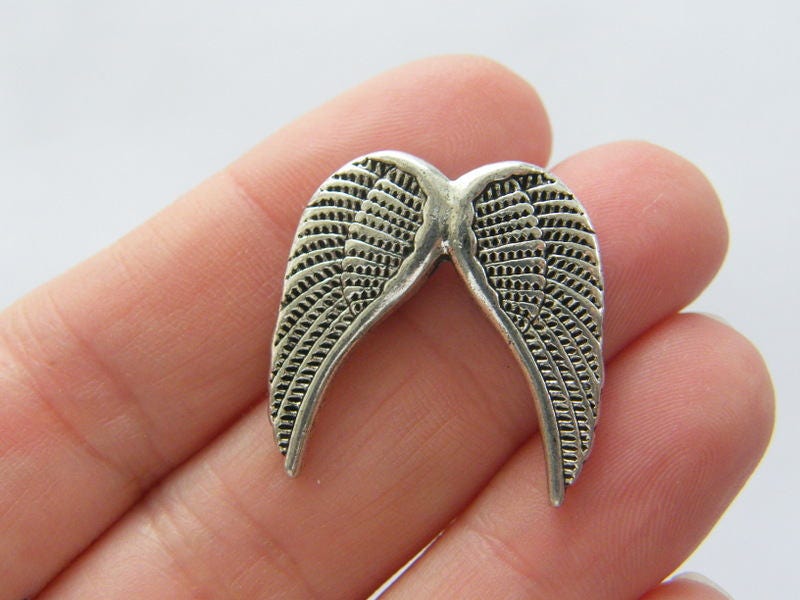 4 Angel wing spacer beads antique silver tone AW162