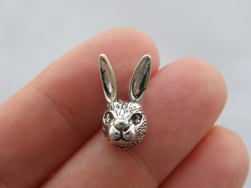 6 Rabbit charms antique silver tone A269