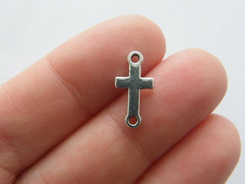 14 Cross connector charms antique silver tone C105