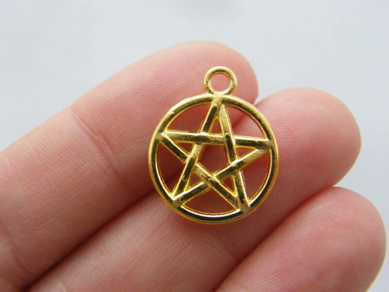 10 Pentagram charms gold plated tone HC399