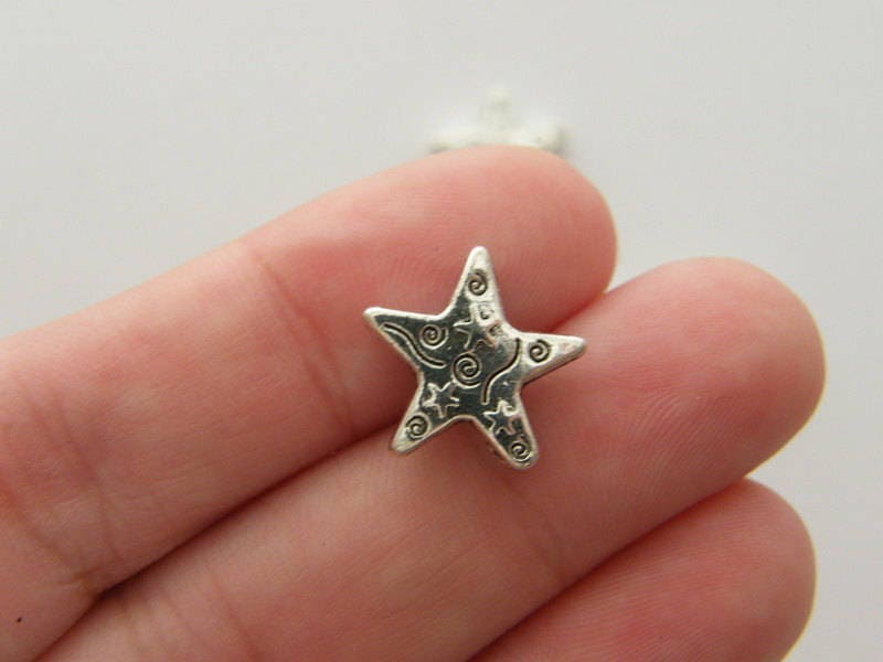 10 Star spacer beads antique silver tone S51