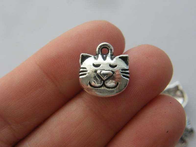 BULK 50 Cat charms antique silver tone A911 