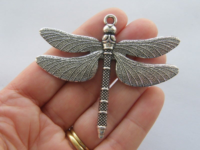 BULK 5 Dragonfly pendants antique silver tone A215