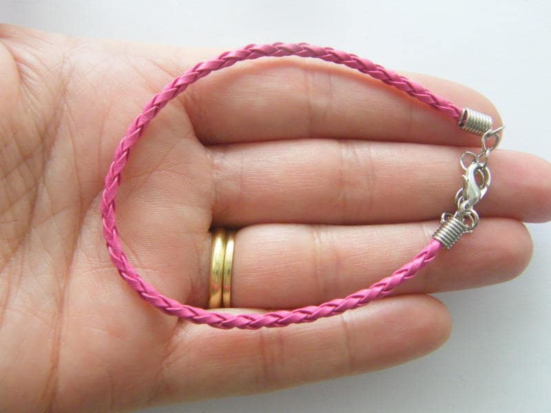 4 Pink leather braided bracelets 24cm x 3mm