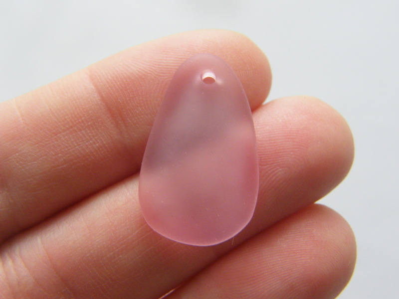 4 Resin sea glass charms resin pink FF708