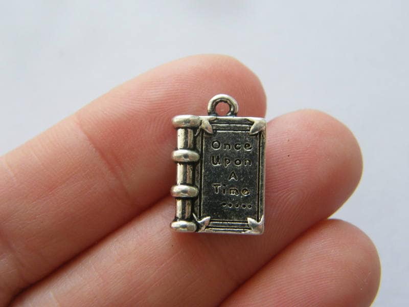 6 Once upon a time ... book pendants antique silver tone P406
