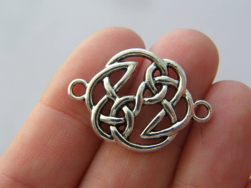 6 Celtic knot connector charms antique silver tone R116