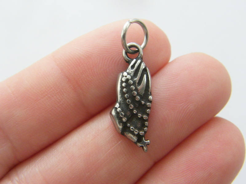 8 Praying hands charms silver tone stainless steel R8