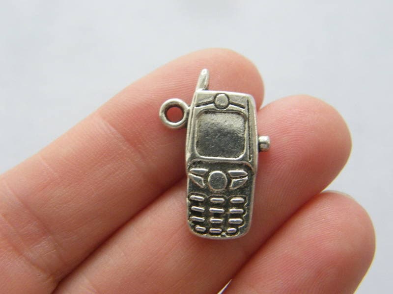 8 Mobile cell phone charms antique silver tone P456