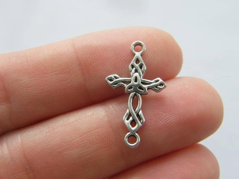 12 Cross connector charms antique silver tone C111