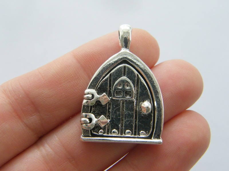 1 Fairy door locket pendant antique silver tone P474