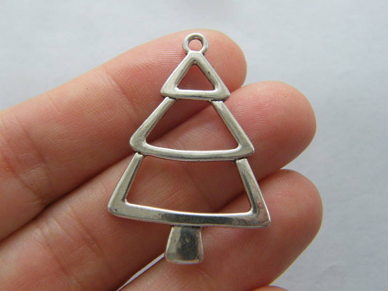 6 Christmas tree pendants antique silver tone CT240