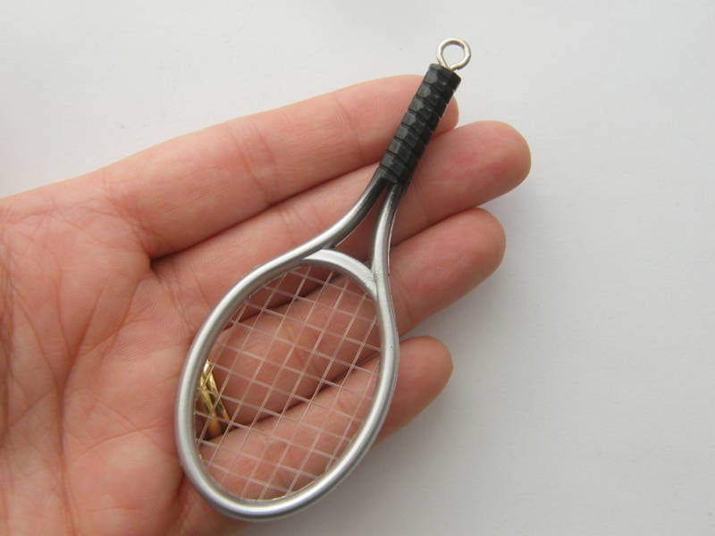 2 Tennis racket  pendants acrylic silver and black tone SP22