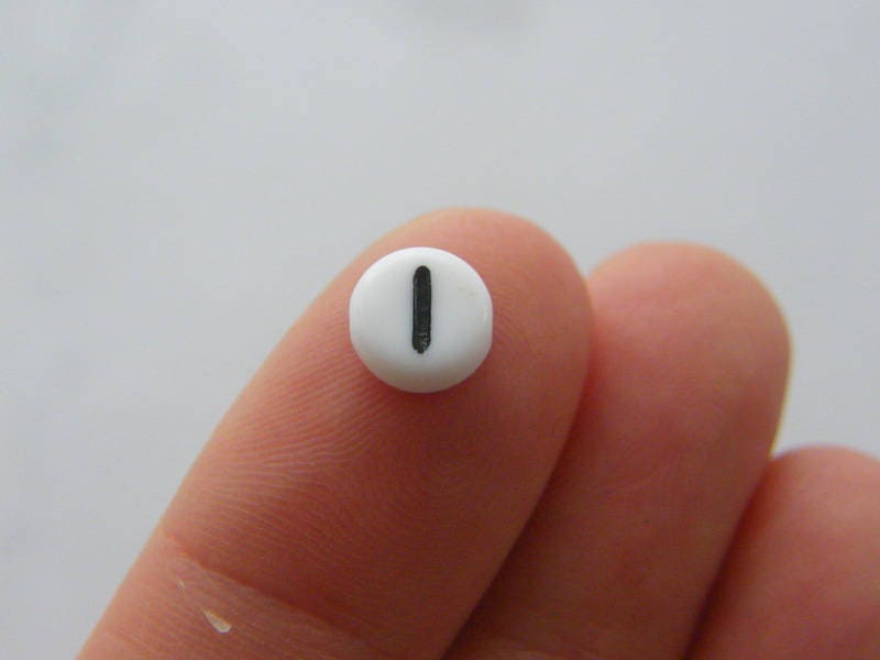 100 Number 1 acrylic round number beads white and black  - SALE 50% OFF