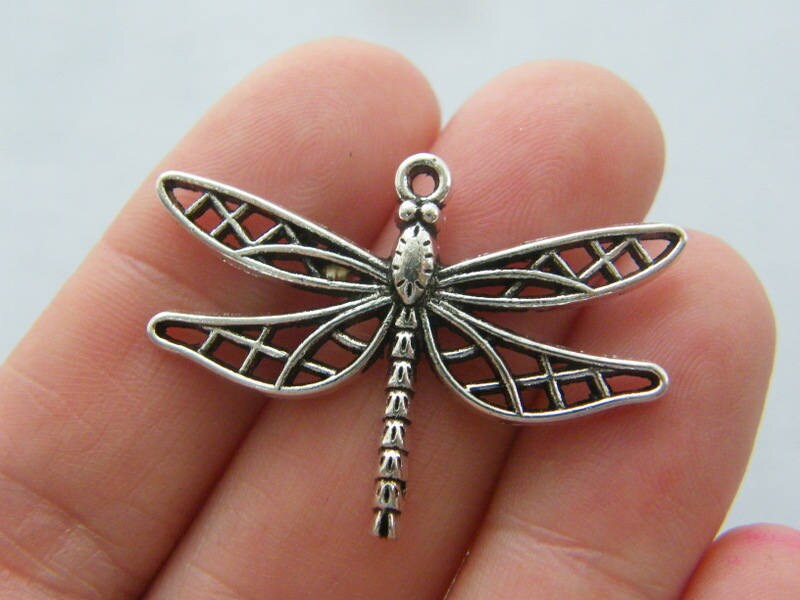 6 Dragonfly charms antique silver tone A678