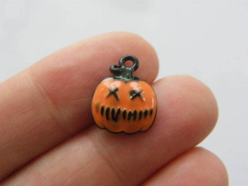 2 Halloween pumpkin charms orange and black tone HC1