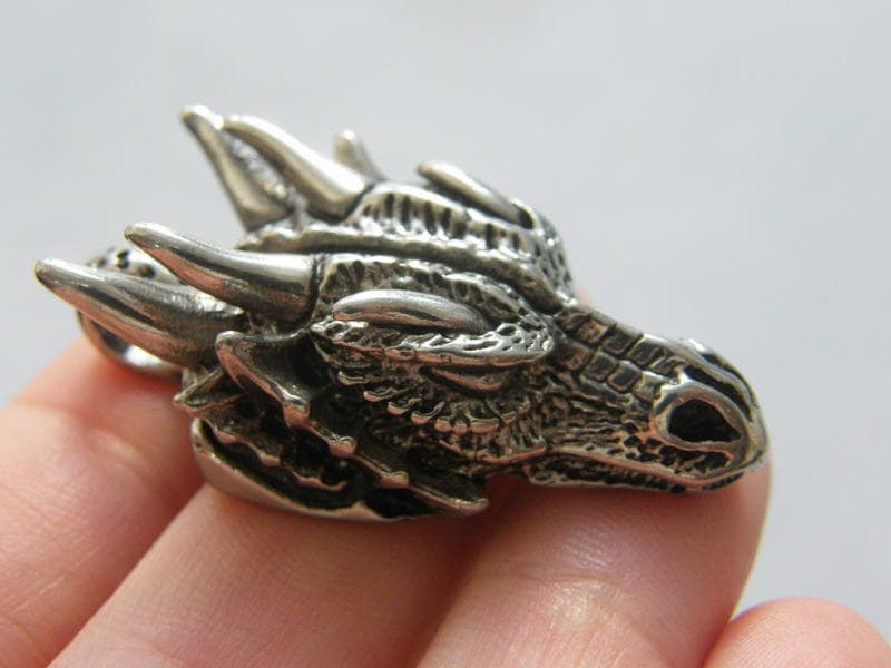 1 Dragon pendant antique silver tone stainless steel A383