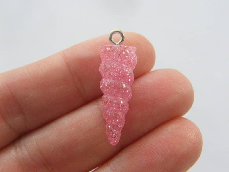 4 Unicorn horn pink charms resin A713