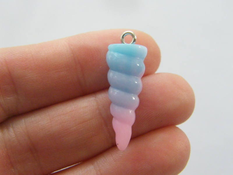 4 Unicorn horn blue pink resin  charms A711