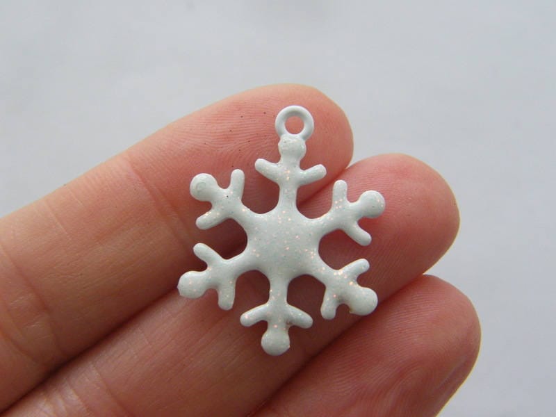 4 Snowflake charms  white enamel tone CT225