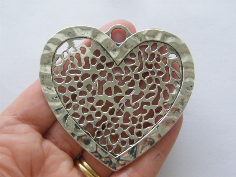2 Heart pendants antique silver tone H159
