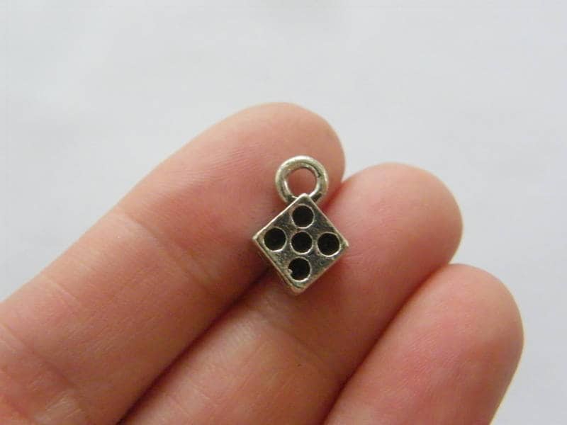6 Dice charms antique silver tone P126
